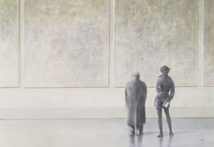 Mann og kvinne i et kunstgalleri